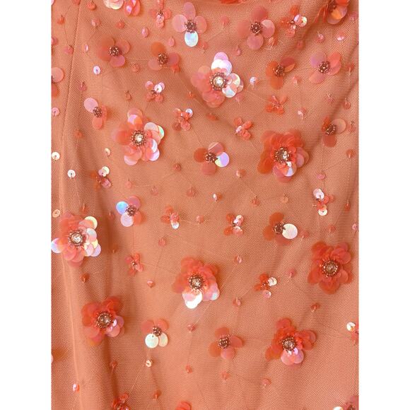 ADRIANNA PAPELL DRESS 6 LONG FORMAL FLORAL 3D SEQUIN ONE SHOULDER WEDDING GUEST - Picture 9 of 16